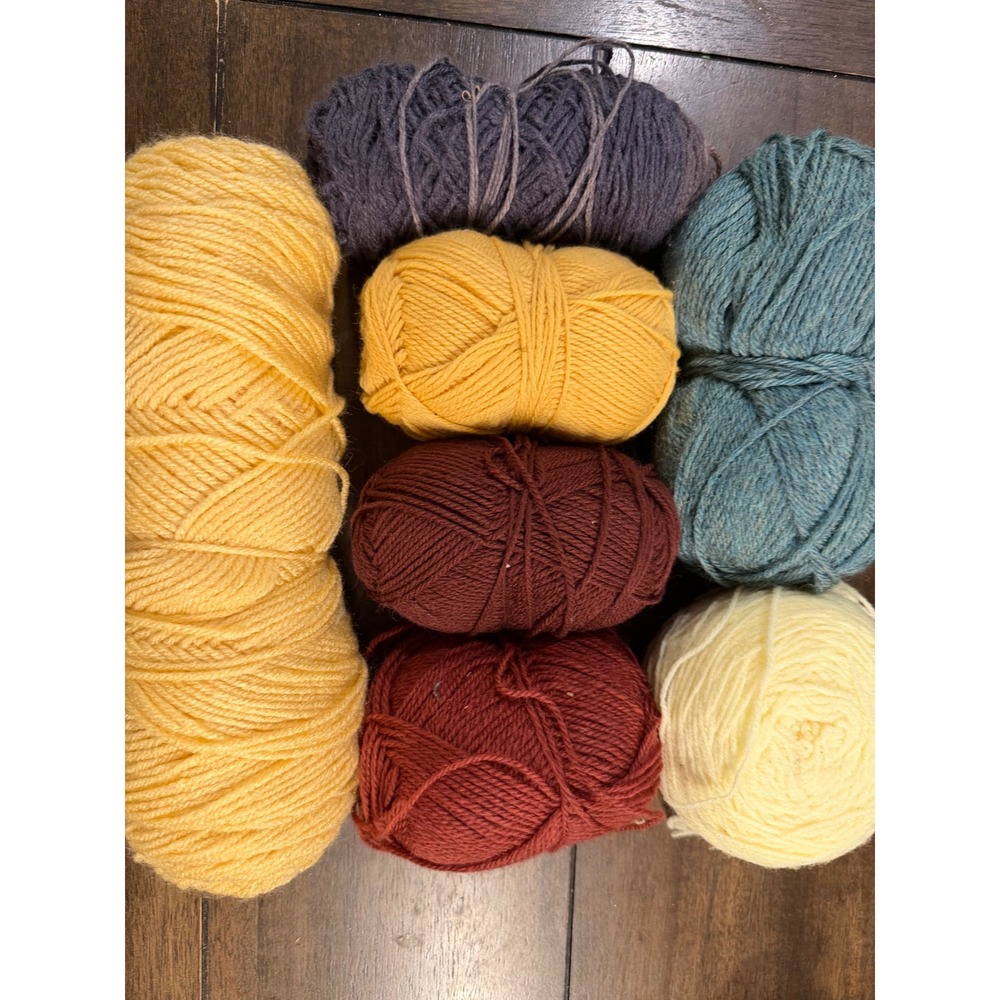 Assorted Yarn Lot 7 Skeins Earth Tones Mustard Burgundy Teal Acrylic Wool Blend